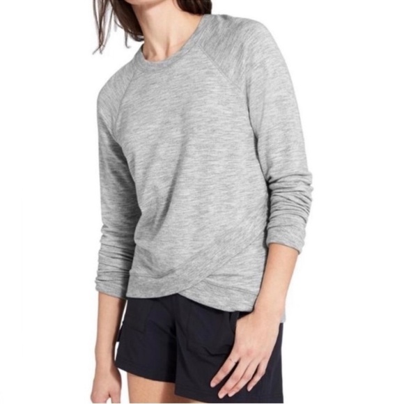 Athleta Criss Cross Pullover Sweatshirt Heather Gray Sz XS Casual Athleisure - Picture 1 of 10